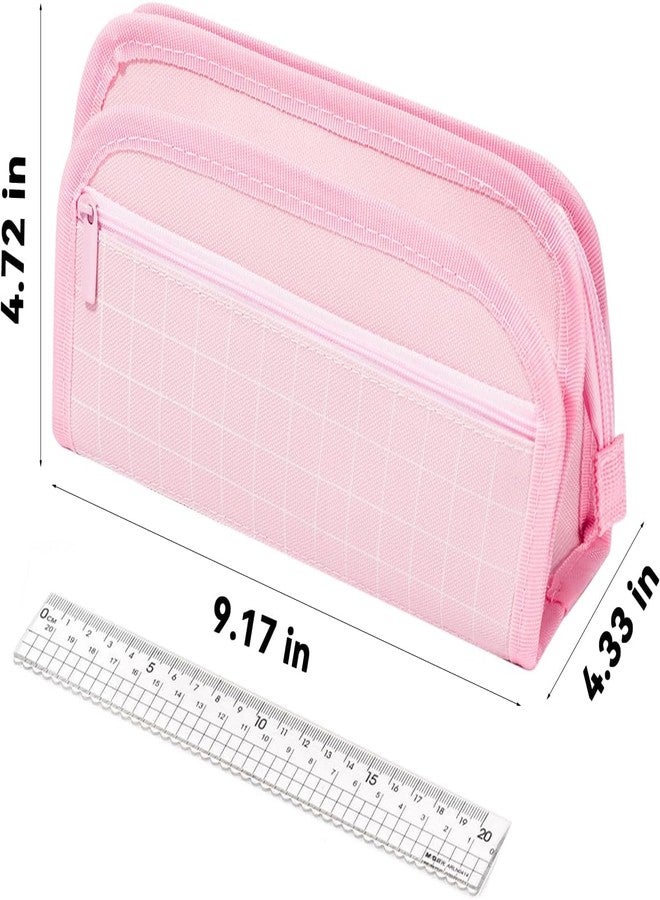 Zollyss Polyester Big Capacity Pencil Case High Large Storage Pouch Marker Pen Case Simple Stationery Bag School College Office Organizer for Teens Girls (Blue Checks) - Image 3